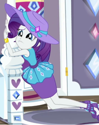 Size: 381x482 | Tagged: safe, screencap, rarity, human, camping must-haves, equestria girls, g4, my little pony equestria girls: better together, cropped, hat, pouting, rarity peplum dress, solo, sun hat