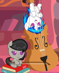 Size: 1920x2392 | Tagged: safe, artist:beavernator, edit, dj pon-3, octavia melody, vinyl scratch, earth pony, pony, unicorn, g4, baby, baby pony, baby scratch, baby tavi, bow (instrument), cello, cello bow, cropped, cute, duo, female, filly, foal, musical instrument, open mouth, open smile, smiling, tavibetes, vinylbetes