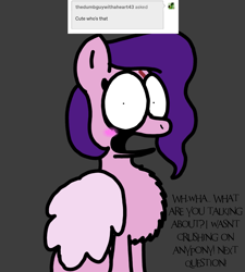 Size: 1275x1414 | Tagged: safe, artist:professorventurer, pipp petals, pegasus, pony, series:ask pippamena, g5, my little pony: a new generation, blushing, chest fluff, female, impossibly large chest fluff, mare, pippamena, scar