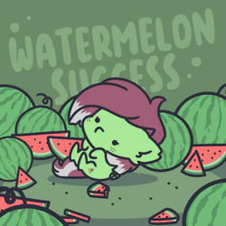 Size: 1000x1000 | Tagged: safe, artist:sugar morning, oc, oc only, oc:watermelon success, pony, animated, blinking, chibi, commission, cute, food, fruit, gif, loop, simple background, solo, text, watermelon