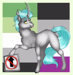 Size: 2918x3000 | Tagged: safe, artist:inisealga, oc, oc only, oc:lunar signal, bat pony, hybrid, pony, unicorn, asexual, asexual pride flag, curved horn, high res, horn, hybrid oc, male, pride, pride flag, stallion