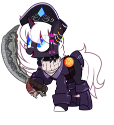 Size: 2286x2520 | Tagged: safe, artist:idkhesoff, derpibooru exclusive, oc, oc only, oc:diamond doubloon, pony, unicorn, belt, boots, clothes, coat, cutlass, ear piercing, earring, eyeshadow, female, hat, high res, jewelry, makeup, mare, markings, open mouth, piercing, pirate, pirate hat, raised hoof, scar, shirt, shoes, simple background, solo, sweater, sword, transparent background, weapon
