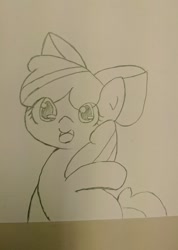 Size: 729x1024 | Tagged: safe, artist:up_p_ab, apple bloom, earth pony, pony, g4, female, filly, foal, solo, traditional art, waving
