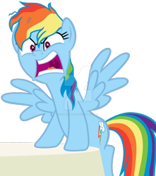 Size: 1920x2171 | Tagged: safe, artist:famousmari5, rainbow dash, pegasus, pony, every little thing she does, g4, season 6, angry, female, frown, high res, mare, messy mane, obtrusive watermark, signature, simple background, solo, spread wings, table, transparent background, uvula, vector, watermark, wings, yelling