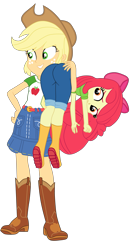 Size: 2719x4943 | Tagged: safe, artist:gmaplay, apple bloom, applejack, human, equestria girls, g4, ass, bloom butt, butt, carrying, duo, duo female, female, over the shoulder, simple background, the ass was fat, transparent background