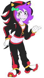 Size: 1476x2616 | Tagged: safe, artist:doodlegamertj, oc, oc only, oc:mable syrup, bow, deaf, gray eyes, hair bow, outfit, purple hair, shadow the hedgehog, simple background, solo, sonic the hedgehog (series), transparent background