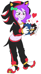 Size: 1476x2616 | Tagged: safe, artist:doodlegamertj, oc, oc only, oc:mable syrup, blushing, bow, deaf, gray eyes, hair bow, heart, outfit, purple hair, shadow the hedgehog, shipping, simple background, solo, sonic the hedgehog, sonic the hedgehog (series), transparent background