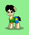Size: 59x70 | Tagged: safe, artist:dematrix, earth pony, pony, pony town, clothes, colt, foal, green background, mail (upin ipin), male, pixel art, ponified, simple background, solo