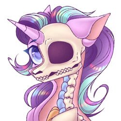 Size: 3000x3000 | Tagged: safe, artist:kreteen art, starlight glimmer, pony, skeleton pony, g4, bone, dissectibles, eyebrows, female, heart eyes, high res, looking at you, mare, simple background, skeleton, skull, solo, teeth, vertebrae, white background, wingding eyes