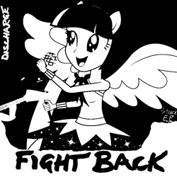 Size: 750x750 | Tagged: safe, artist:chameleonman55, twilight sparkle, human, pony, equestria girls, g4, album cover, black and white, grayscale, microphone, monochrome, ponified album cover, punk, singing