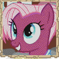 Size: 822x822 | Tagged: safe, artist:twedis, jasmine leaf, earth pony, pony, g4, 2b2t, beautiful, blue eyes, bust, eyelashes, eyeshadow, female, game screencap, looking at someone, makeup, mare, minecraft, minecraft pixel art, movie accurate, pixel art, portrait, smiling, solo, teeth