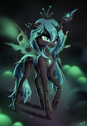 Size: 6688x9682 | Tagged: safe, artist:stahlkat, queen chrysalis, changeling, changeling queen, g4, absurd file size, absurd resolution, crown, fangs, female, full body, horn, jewelry, regalia, solo, standing, tail, wings