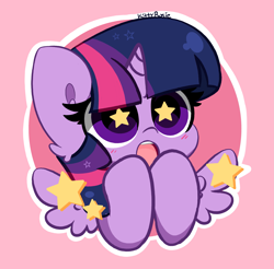 Size: 3705x3648 | Tagged: safe, artist:kittyrosie, twilight sparkle, alicorn, pony, blushing, cute, female, mare, open mouth, solo, spread wings, stars, twiabetes, twilight sparkle (alicorn), wings