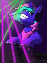 Size: 1280x1703 | Tagged: safe, artist:passionpanther, oc, oc only, oc:heartbeat, pony, unicorn, horn, neon, party, rave, solo, unicorn oc