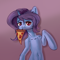 Size: 1000x1000 | Tagged: safe, artist:falses, oc, oc only, unicorn, semi-anthro, adorasexy, arm hooves, bedroom eyes, cute, digital art, female, food, mare, meat, pepperoni, pepperoni pizza, pizza, sexy, shading, simple background, sketch, solo