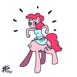 Size: 500x500 | Tagged: safe, artist:hotkoin, pinkie pie, centaur, earth pony, pony, taur, g4, abomination, centaur pie, clothes, cyriak, dress, female, mare, not salmon, signature, simple background, solo, tail, this isn't even my final form, wat, white background, why, wtf