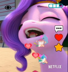 Size: 1014x1080 | Tagged: safe, screencap, pipp petals, monkey, pegasus, pony, g5, my little pony: make your mark, my little pony: make your mark chapter 1, spoiler:my little pony: make your mark, cropped, emoji, female, gums, logo, mare, netflix, netflix logo, open mouth, pipp petals is best facemaker, teeth