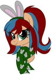 Size: 988x1404 | Tagged: safe, artist:lupulrafinat, oc, oc only, earth pony, pony, bunny ears, bust, clothes, earth pony oc, scarf, simple background, smiling, transparent background