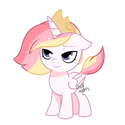 Size: 1024x1024 | Tagged: safe, artist:dixieadopts, oc, oc only, oc:prince sunlight dream, alicorn, pony, colt, crown, foal, jewelry, male, offspring, parent:princess celestia, regalia, signature, simple background, smiling, smirk, solo, transparent background