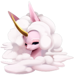 Size: 1244x1264 | Tagged: safe, artist:dammmnation, oc, oc only, pony, unicorn, bust, cloud, curved horn, eyes closed, horn, simple background, solo, transparent background, unicorn oc