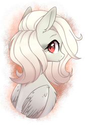 Size: 676x966 | Tagged: safe, artist:auroranovasentry, oc, oc:sora, pegasus, pony, bust, chest fluff, female, folded wings, looking back, mare, portrait, solo, wings