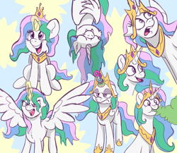 Size: 3541x3073 | Tagged: safe, artist:doodledonutart, princess celestia, alicorn, bat pony, bat pony alicorn, pony, g4, angry, bat ponified, bat wings, batlestia, celestellation, cute, donut, eating, expressions, fangs, food, happy, herbivore, high res, horn, horn impalement, horses doing horse things, multeity, race swap, smiling, solo, spread wings, the uses of unicorn horns, unamused, upside down, wings