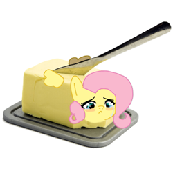 Size: 515x511 | Tagged: safe, artist:mindlessbrony, fluttershy, food pony, pegasus, pony, g4, blush sticker, blushing, butter, crying, female, flutterbutter, food, mare, ponified, sad, solo, upset