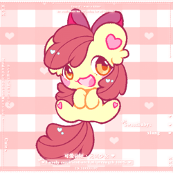 Size: 1181x1181 | Tagged: safe, artist:lihuanjun0715, apple bloom, earth pony, pony, g4, adorabloom, chibi, cute, female, filly, foal, happy, heart, hoof heart, solo