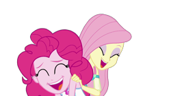 Size: 1920x1080 | Tagged: safe, artist:rarityvrymercollectiveoriginals, edit, edited screencap, screencap, fluttershy, pinkie pie, human, equestria girls, equestria girls specials, g4, my little pony equestria girls: better together, my little pony equestria girls: rollercoaster of friendship, background removed, eyes closed, geode of fauna, geode of sugar bombs, magical geodes, not a vector, simple background, smiling, transparent background