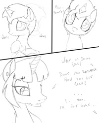 Size: 960x1200 | Tagged: safe, artist:miniferu, oc, oc:handy hoofs, oc:spring beauty, alicorn, pegasus, pony, comic:rough night, comic:rough night 2, foal, sketch