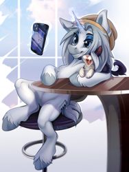 Size: 2053x2733 | Tagged: safe, artist:mithriss, oc, cat, pony, unicorn, cellphone, high res, magic, phone, smartphone, solo