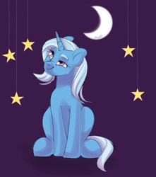 Size: 1129x1280 | Tagged: safe, artist:xwosya, trixie, pony, unicorn, g4, looking up, moon, simple background, sitting, sketch, smiling, solo, stars