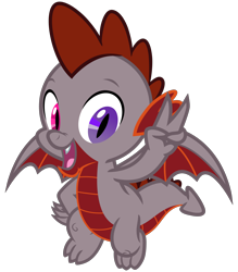 Size: 2800x3200 | Tagged: safe, artist:cheezedoodle96, edit, editor:flynnmlp, vector edit, oc, oc only, oc:funny jo, dragon, dragon dropped, g4, .svg available, claws, dragon oc, flying, high res, looking at you, male, open mouth, peace sign, recolor, simple background, smiling, solo, svg, tail, transparent background, vector, wings