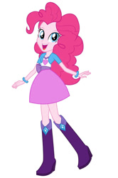 Size: 729x1096 | Tagged: safe, artist:conorlordofcreation, pinkie pie, equestria girls, boots, bow, bowtie, clothes, cutie mark on clothes, female, high heel boots, jewelry, looking at you, open mouth, open smile, ring, shirt, shoes, simple background, skirt, smiling, smiling at you, solo, transparent background, white background