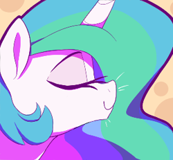 Size: 303x280 | Tagged: safe, artist:thebatfang, princess celestia, alicorn, pony, g4, abstract background, aggie.io, bust, eyes closed, female, lowres, mare, side view, smiling, solo, whiskers