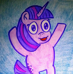 Size: 1280x1298 | Tagged: safe, artist:dex stewart, twilight sparkle, pony, unicorn, g4, bipedal, female, mare, solo, traditional art, unicorn twilight