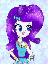 Size: 768x1024 | Tagged: artist needed, source needed, safe, rarity, human, equestria girls, g4, 2021, female, hand on chest, hand on hip, open mouth, open smile, signature, smiling, solo