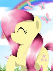 Size: 768x1024 | Tagged: artist needed, source needed, safe, fluttershy, butterfly, pegasus, pony, g4, female, solo