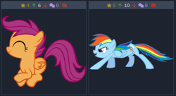 Size: 509x276 | Tagged: safe, screencap, rainbow dash, scootaloo, pegasus, pony, derpibooru, g4, female, filly, foal, mare, meta