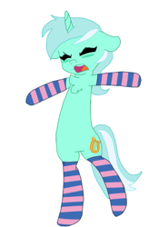 Size: 441x630 | Tagged: safe, artist:mindlessbrony, lyra heartstrings, pony, unicorn, g4, chest fluff, clothes, female, floppy ears, mare, simple background, socks, solo, striped socks, upset, white background, yelling