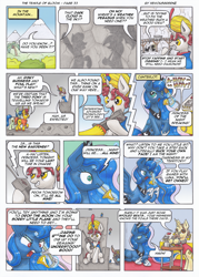 Size: 3490x4880 | Tagged: safe, artist:xeviousgreenii, kibitz, princess luna, oc, oc:serpentine, pony, comic:the temple of bloom, g4, absurd file size, absurd resolution, phone, traditional art