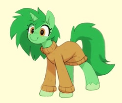 Size: 1203x1015 | Tagged: safe, artist:orchidpony, oc, oc only, oc:pisty, pony, unicorn, clothes, female, freckles, mare, not wallflower blush, simple background, solo, sweater