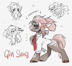 Size: 4096x3779 | Tagged: safe, artist:opalacorn, oc, oc only, oc:gin seng, earth pony, pony, clothes, male, necktie, running, shirt, sketch, sketch dump, solo, stallion, thinking