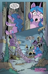 Size: 720x1106 | Tagged: safe, idw, izzy moonbow, pony, unicorn, g5, my little pony: a new generation, spoiler:comic, spoiler:g5comic, spoiler:g5comic01, canterlot, female, g5 collapse of equestria, gasp, gate of the ancients, mare, ruins, solo, the desolation of canterlot
