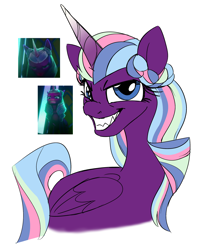 Size: 1998x2517 | Tagged: safe, artist:taaffeiite, screencap, opaline arcana, alicorn, pony, g5, my little pony: make your mark, my little pony: make your mark chapter 1, spoiler:g5, spoiler:my little pony: make your mark, colored sketch, evil smile, female, gradient horn, grin, high res, horn, looking at you, mare, screencap reference, simple background, smiling, smiling at you, solo, that was fast, white background