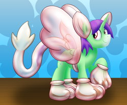 Size: 2250x1860 | Tagged: safe, artist:bladedragoon7575, oc, oc only, oc:crescent star, crystal pony, crystal unicorn, pony, sphinx, unicorn, clothes, cosplay, costume, fake ears, fake paws, fake tail, fake wings, fetish, inflatable, inflatable fetish, latex, paws, simple background