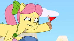 Size: 3410x1920 | Tagged: safe, screencap, posey bloom, earth pony, pony, g5, maretime bay day 2.0, my little pony: tell your tale, spoiler:g5, spoiler:my little pony: tell your tale, spoiler:tyts01e11, female, high res, male, mare, offscreen character, solo focus, stallion, sweat