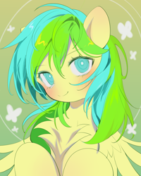 Size: 2800x3500 | Tagged: safe, artist:amo, oc, oc only, oc:nature guard, pegasus, pony, blushing, chest fluff, heart eyes, high res, looking at you, simple background, smiling, smiling at you, solo, wingding eyes