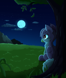 Size: 1016x1200 | Tagged: safe, artist:helip12, oc, oc:pixel grabber, hippogriff, female, moon, night, solo, tree