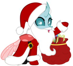 Size: 875x789 | Tagged: artist needed, safe, ocellus, changedling, changeling, g4, belt, boots, christmas, christmas changeling, clothes, coat, costume, cute, diaocelles, fake beard, female, gloves, hat, holiday, horn, looking at you, open mouth, present, raised hoof, sack, santa beard, santa claus, santa coat, santa costume, santa hat, santa sack, shoes, simple background, solo, transparent background, vector